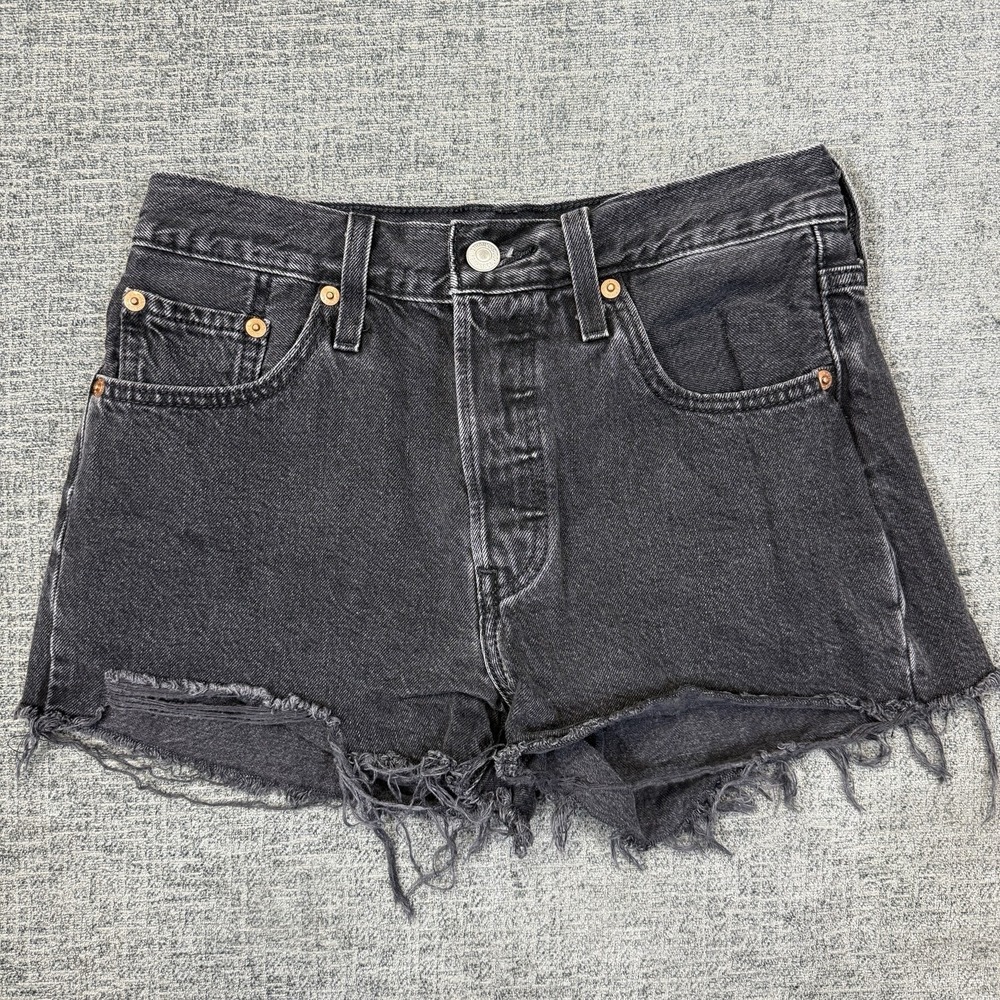 Levi's 501 Jeans Shorts Womens Size 25 Black Frayed Edges Western Button Fly